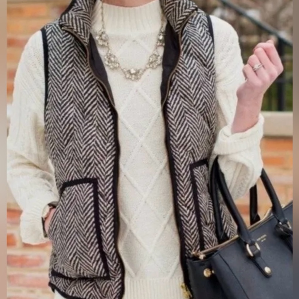 J.Crew Excursion Quilted Full Zip Vest Herringbone Women's